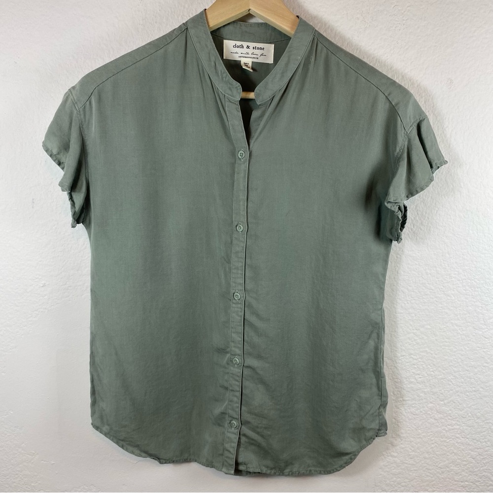 Cloth & Stone Women’s XS Blouse Button Up Flutter Sleeve Calder Tencel Lyocell